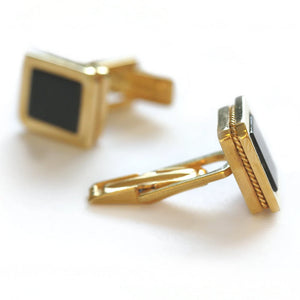 SQUARE TWINS - Gold Onyx Filigree Cufflinks