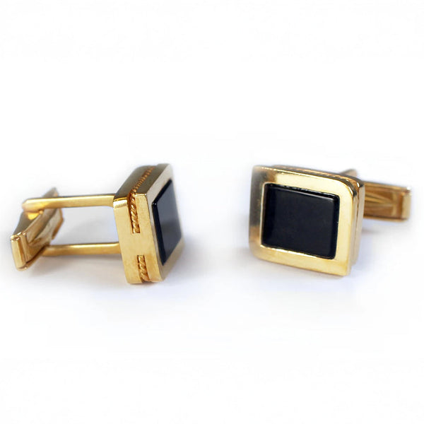 SQUARE TWINS - Gold Onyx Filigree Cufflinks