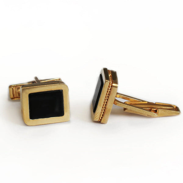 SQUARE TWINS - Gold Onyx Filigree Cufflinks