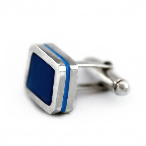 Blue Agate Silver Cufflinks with Enamel