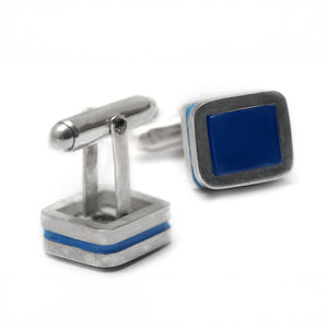 Blue Agate Silver Cufflinks with Enamel