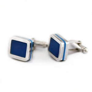 Blue Agate Silver Cufflinks with Enamel