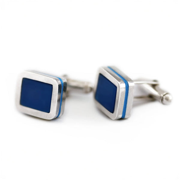 Blue Agate Silver Cufflinks with Enamel