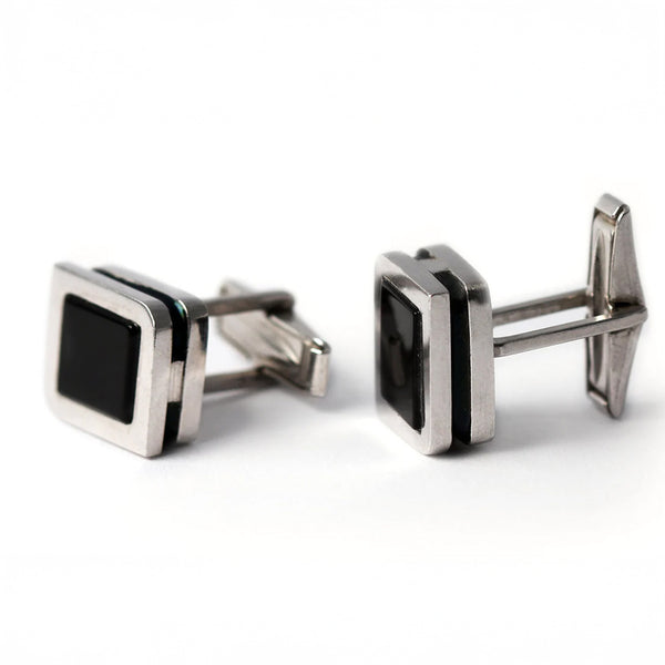 Black Silver Onyx Cufflinks with Enamel