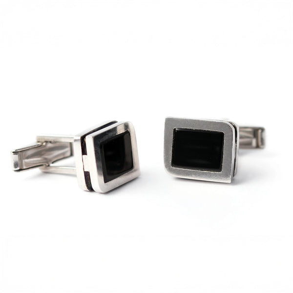 Black Silver Onyx Cufflinks with Enamel