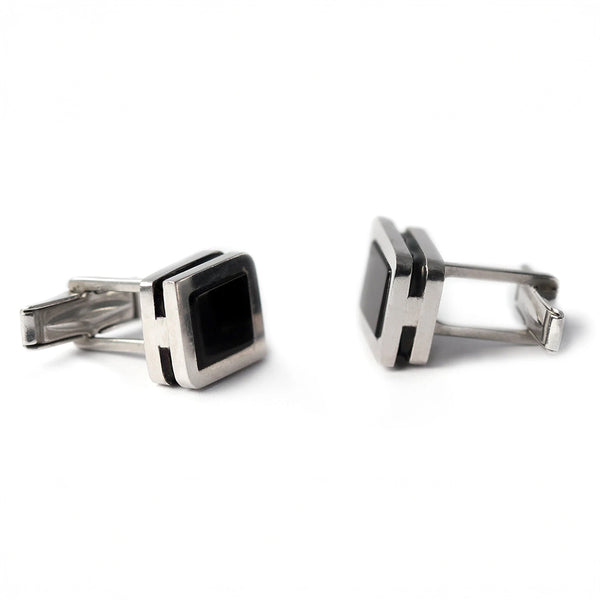 Black Silver Onyx Cufflinks with Enamel