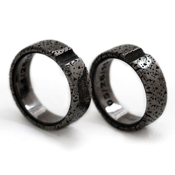 Textured Black Wedding Rings