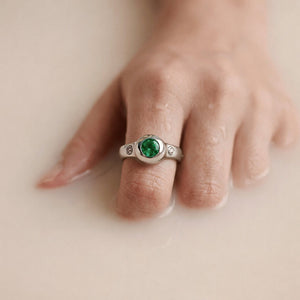 Vintage style Emerald Engagement Ring with Diamonds