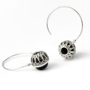 Black Onyx Filigree Hoop Earrings