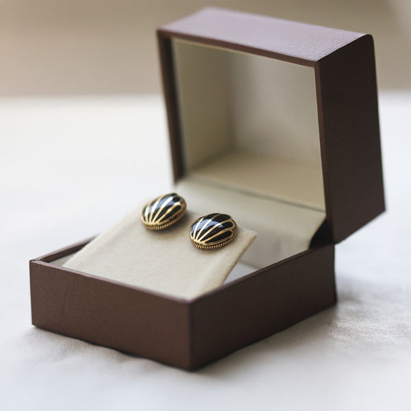 Black Enamel 18K Gold Tribal Studs