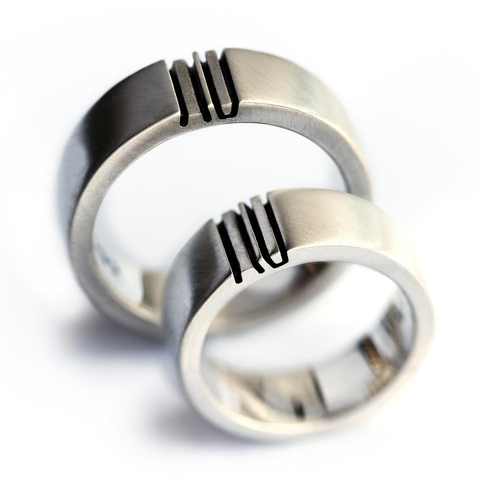 Cadi personalized matching ring set with custom engraved letters across two wide bands