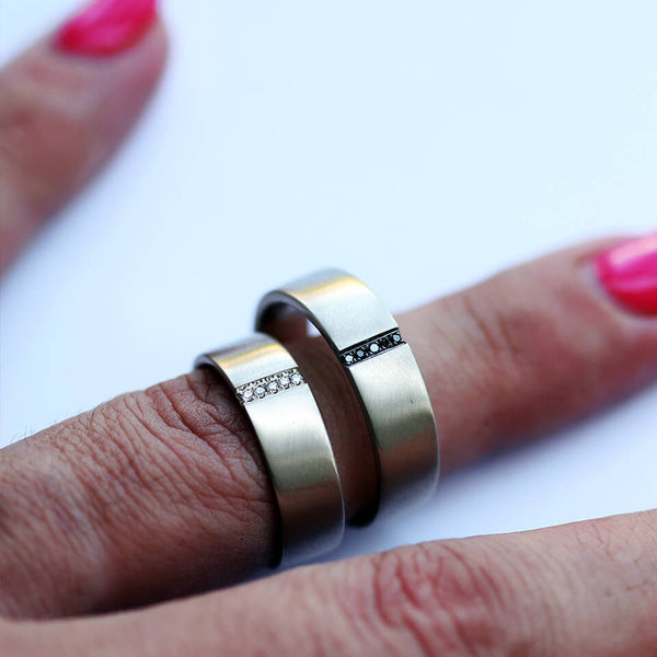 Black White Diamond Heart Rings