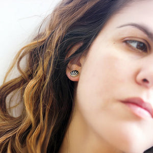 Black Enamel 18K Gold Tribal Studs