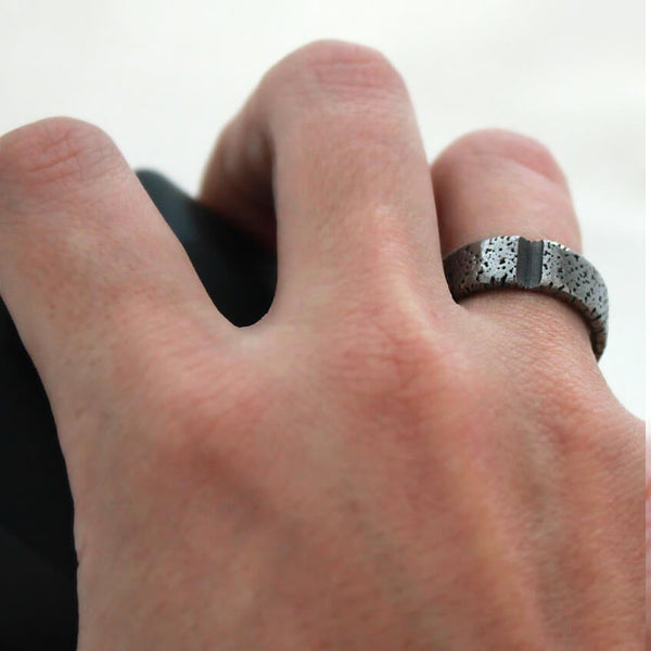 Textured Black Wedding Rings