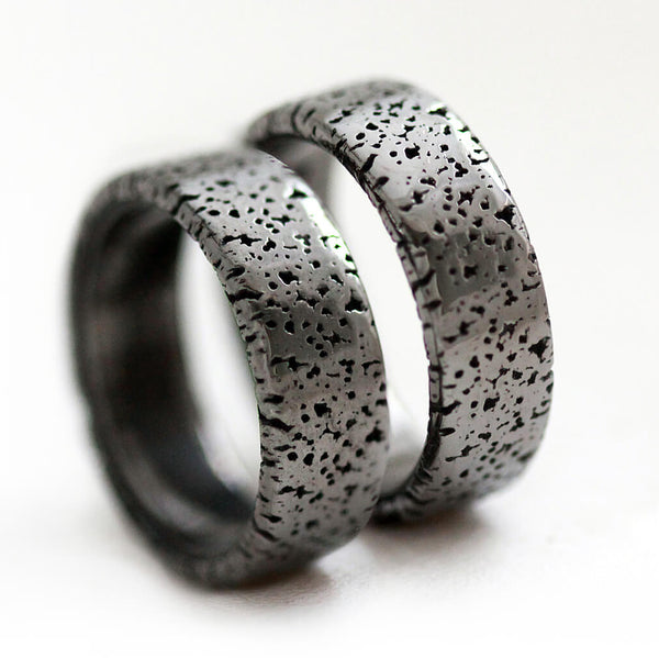 Textured Black Wedding Rings