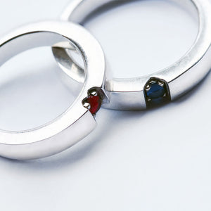 Ruby Sapphire Hidden Heart Rings