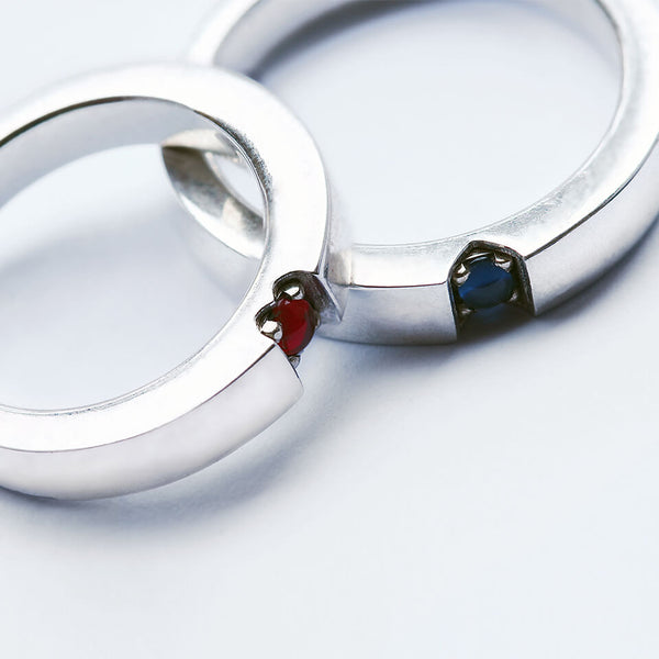 Ruby Sapphire Hidden Heart Rings