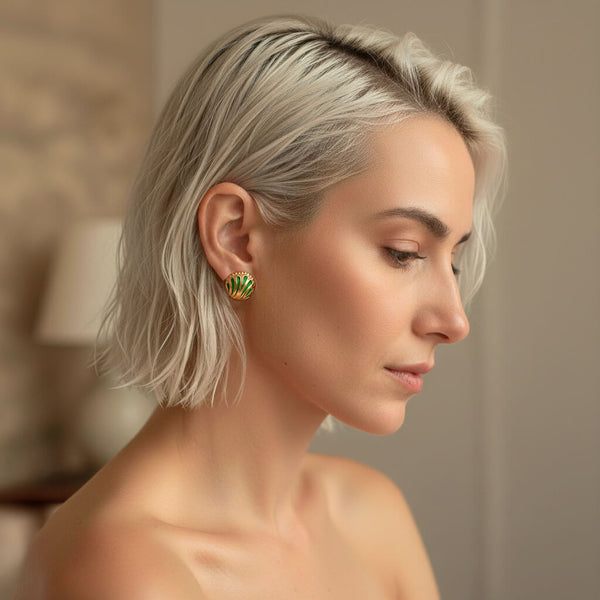 Green Enamel 18K Gold Statement Studs