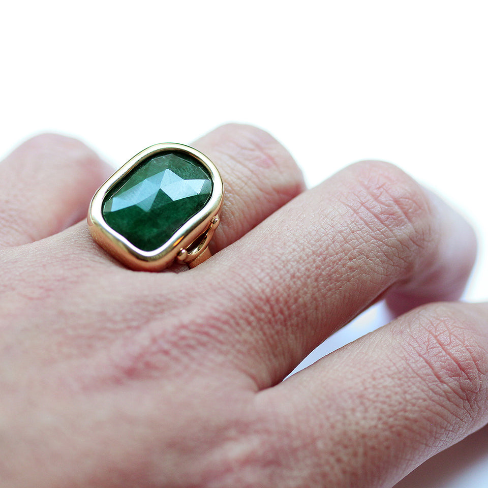 Unique Natural Emerald Engagement Ring