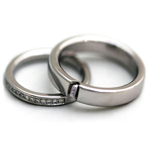 Cadi engagement and wedding ring set with two diamond arrangements forming a hidden heart