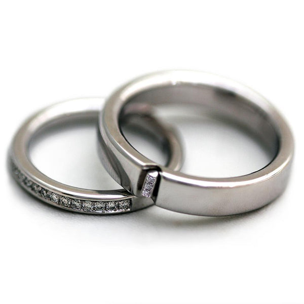 Cadi engagement and wedding ring set with two diamond arrangements forming a hidden heart
