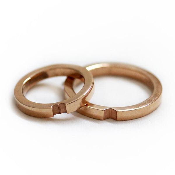 Rose gold couple promise ring with heart shape