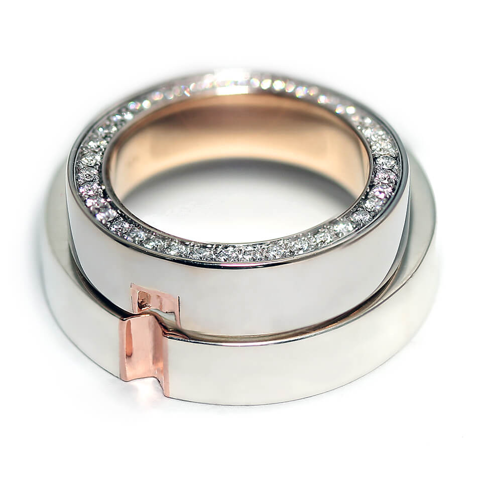 Pave Diamond Heart Wedding Bands