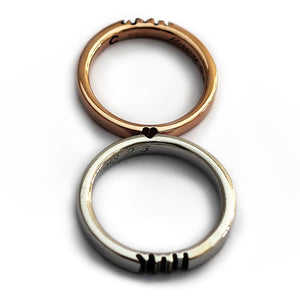 rose gold and silver promise ring set engraved with initials