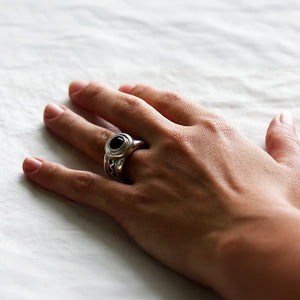 Chunky Black Stone Wide Band Ring