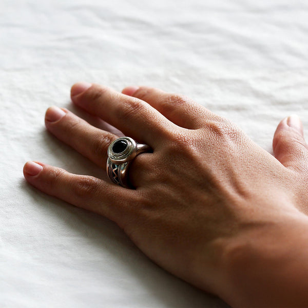 Chunky Black Stone Wide Band Ring