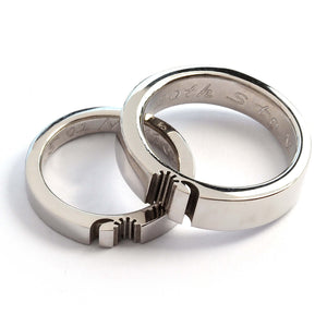 Matching bands shown side by side, highlighting their different widths and engraved moon detail