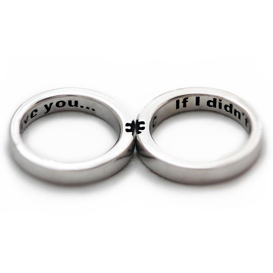 Cadi interlocking puzzle engagement ring set with two bands designed to click together