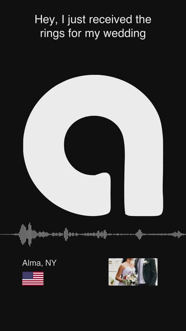 Audio review from Alma in New York on her handcrafted Cadi wedding rings, calling them beautiful and the engravings spectacular