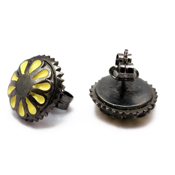 Steampunk 18K Gold Black Rhodium Studs