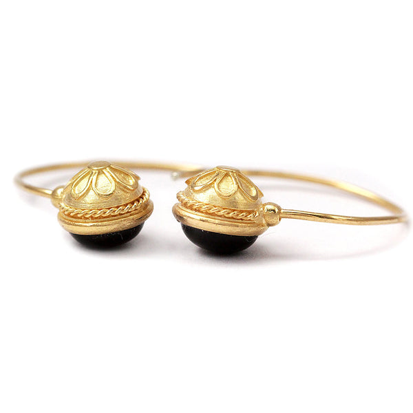 18K Gold Black Onyx Hoops