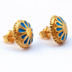 Blue Enamel 18K Gold Vintage Studs