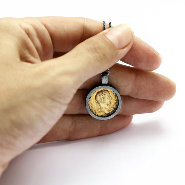 Roman Emperor Coin Pendant with Filigree