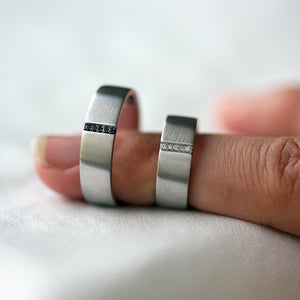 Black White Diamond Heart Rings