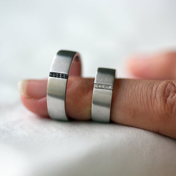 Black White Diamond Heart Rings