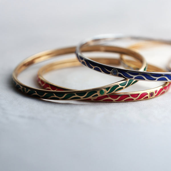 Pink Sapphire White Enamel Bangle