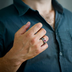 Aquamarine Black Rhodium Mens Ring
