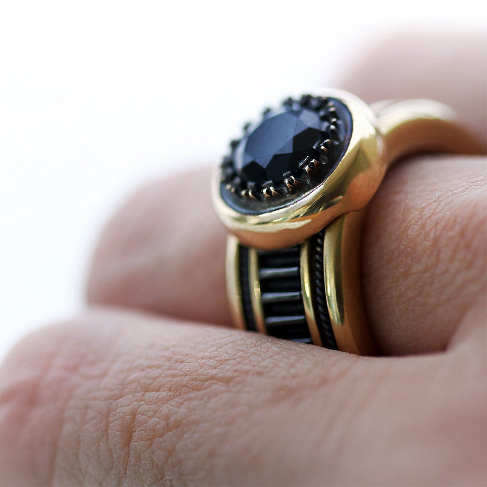 silver or gold combined with black Spinel gemstone