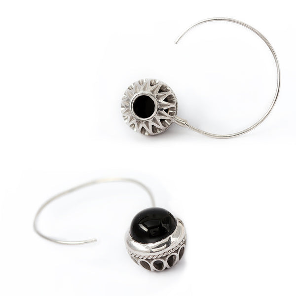 Black Onyx Filigree Hoop Earrings
