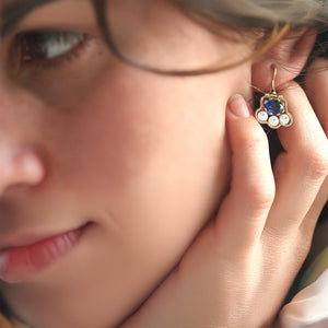 18K Gold Sapphire Pearl Drop Earrings