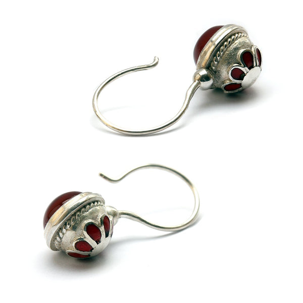 Red Carnelian Enamel Ball Earrings