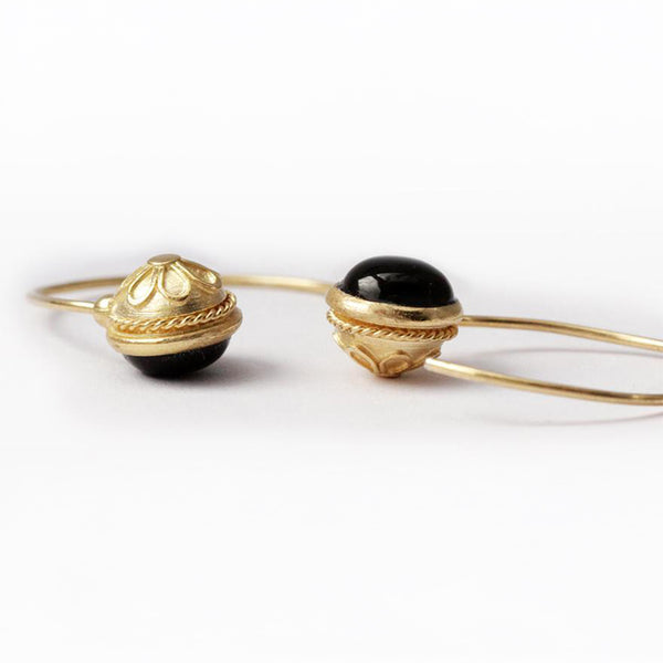 18K Gold Black Onyx Hoops