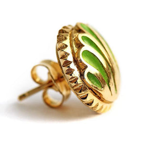 Green Enamel 18K Gold Statement Studs