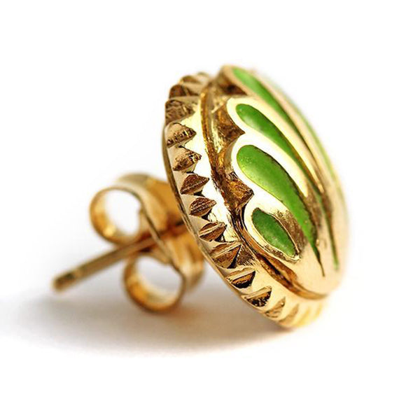 Green Enamel 18K Gold Statement Studs