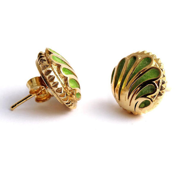 Green Enamel 18K Gold Statement Studs