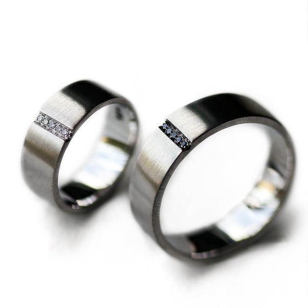 Black White Diamond Heart Rings